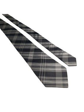 Croft & Barrow Mens Black Gray Plaid Tie Polyester Business Formal Accessory Han